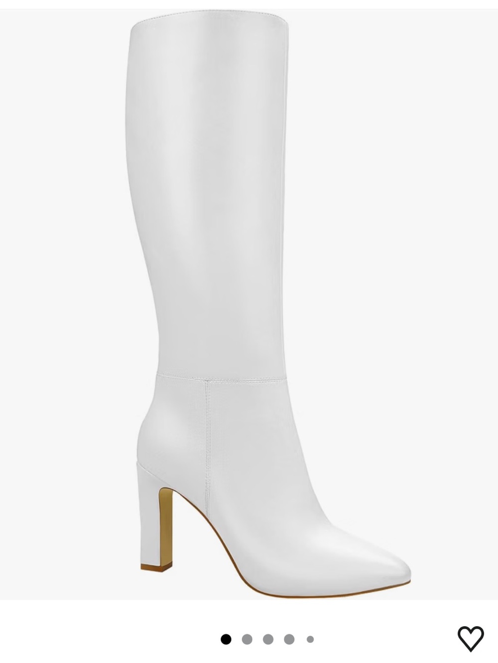 White Knee-High Pointed Toe Block Heel Boots - Women